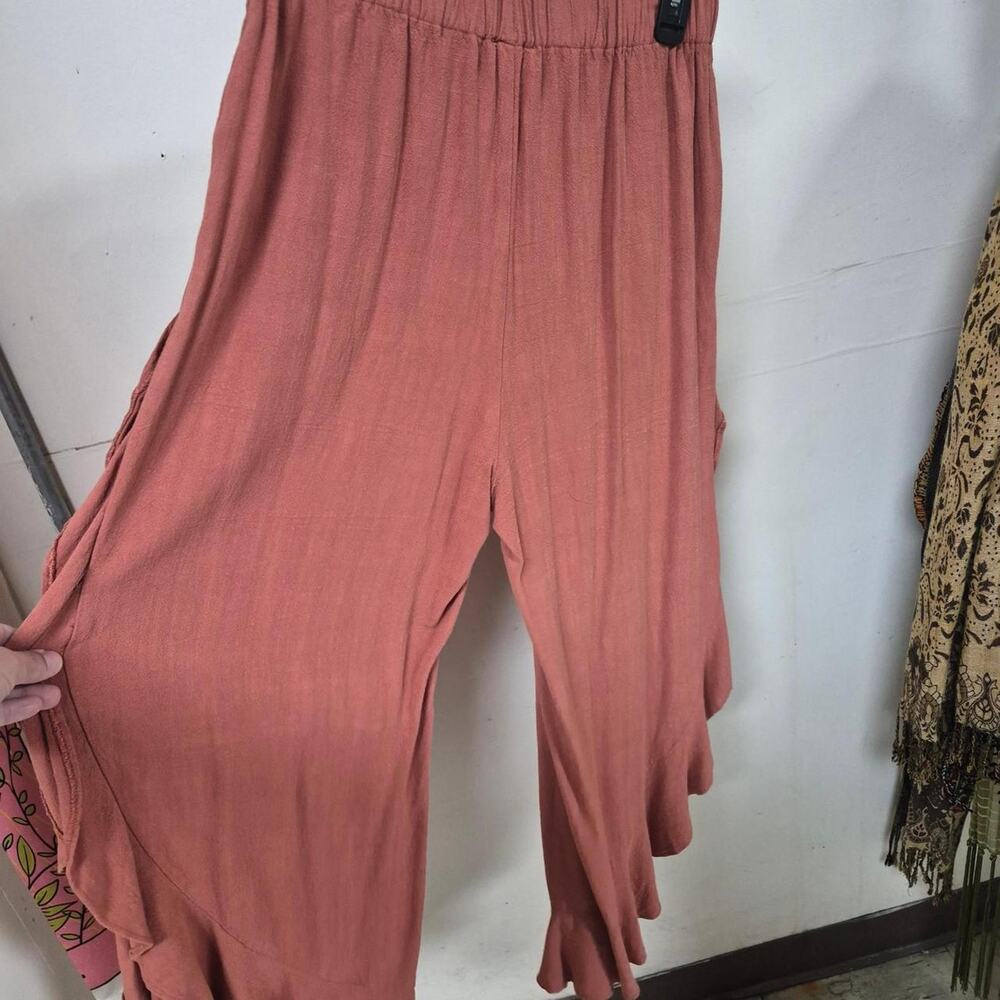 Pink orange linen ankle pants - Picture 3 of 4